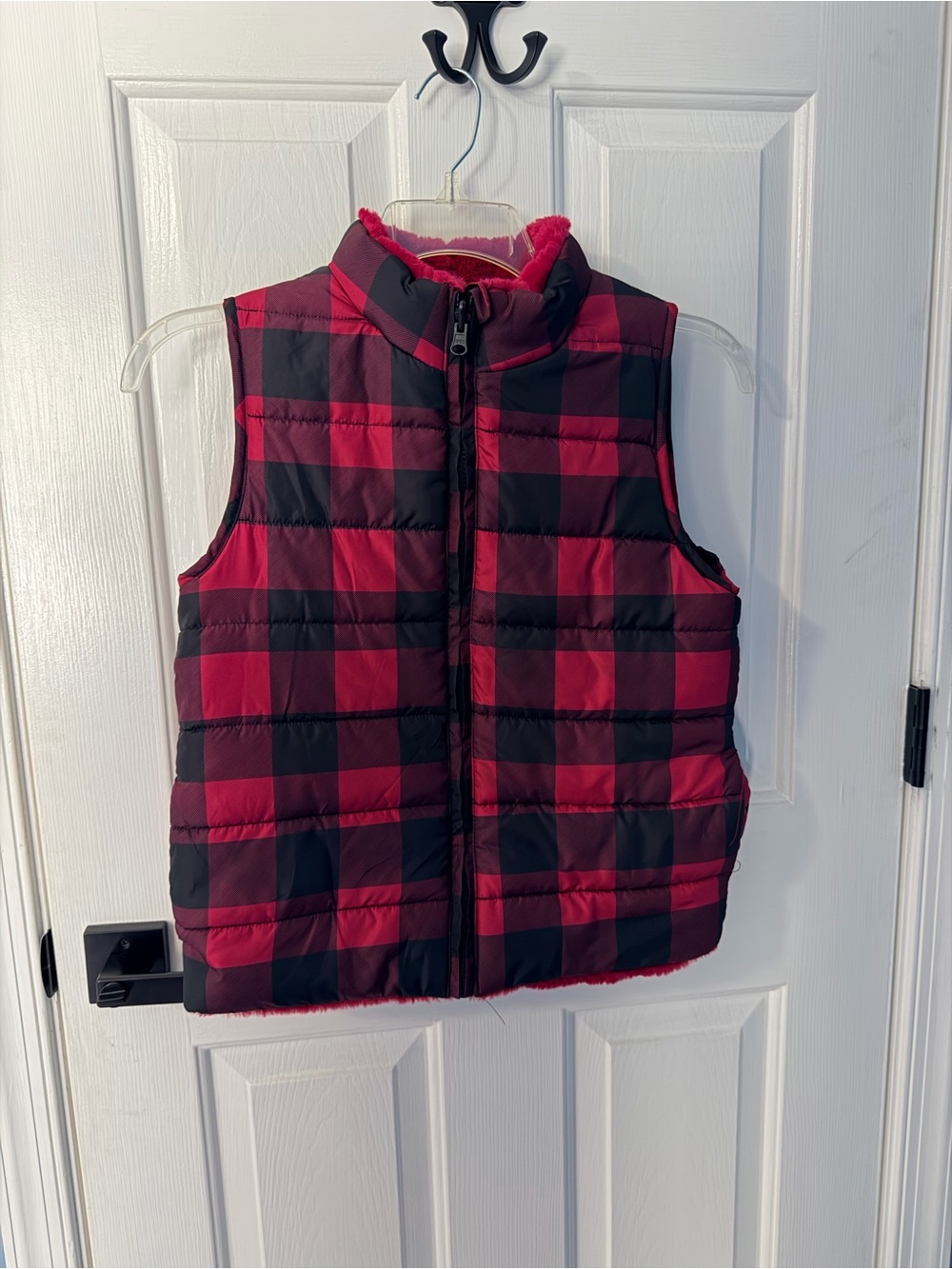Womens Red and Black Buffalo Plaid Puffer Vest